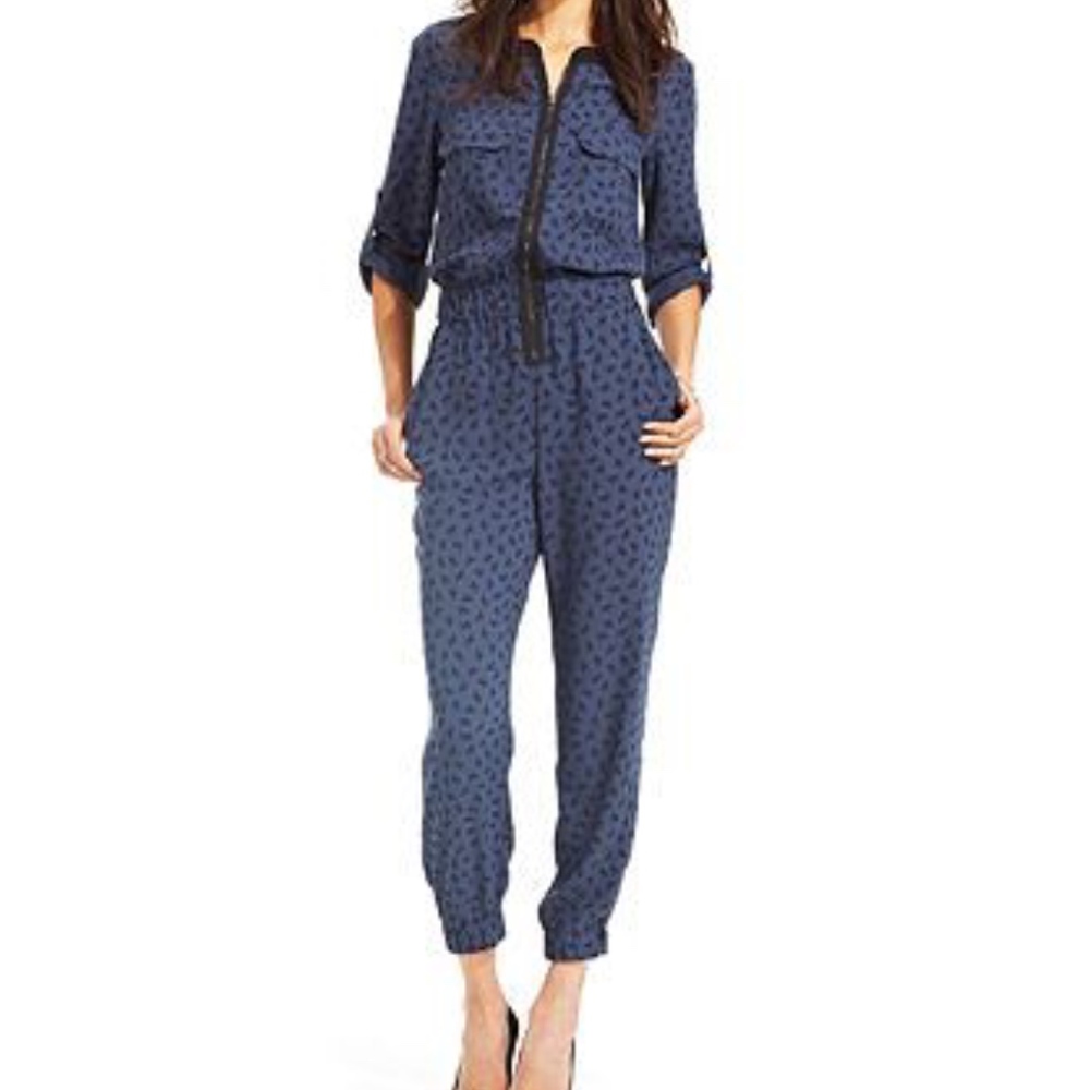 Rachel Roy Puppy Dog Print Zipper Jumpsuit